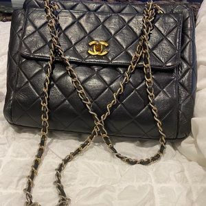Lambskin Quilted Flap Shoulder Bag Black